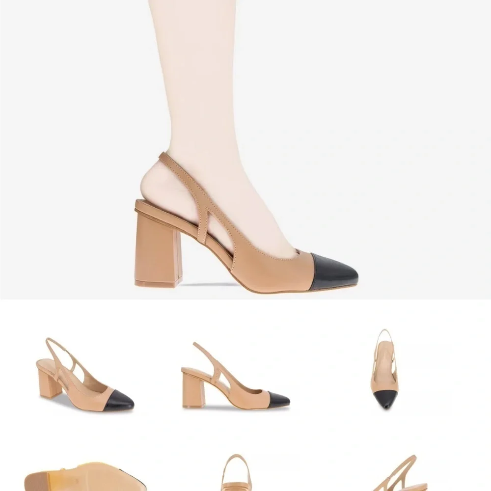 BCBGeneration Tan and Black Slingback Heels with Pointed Toe